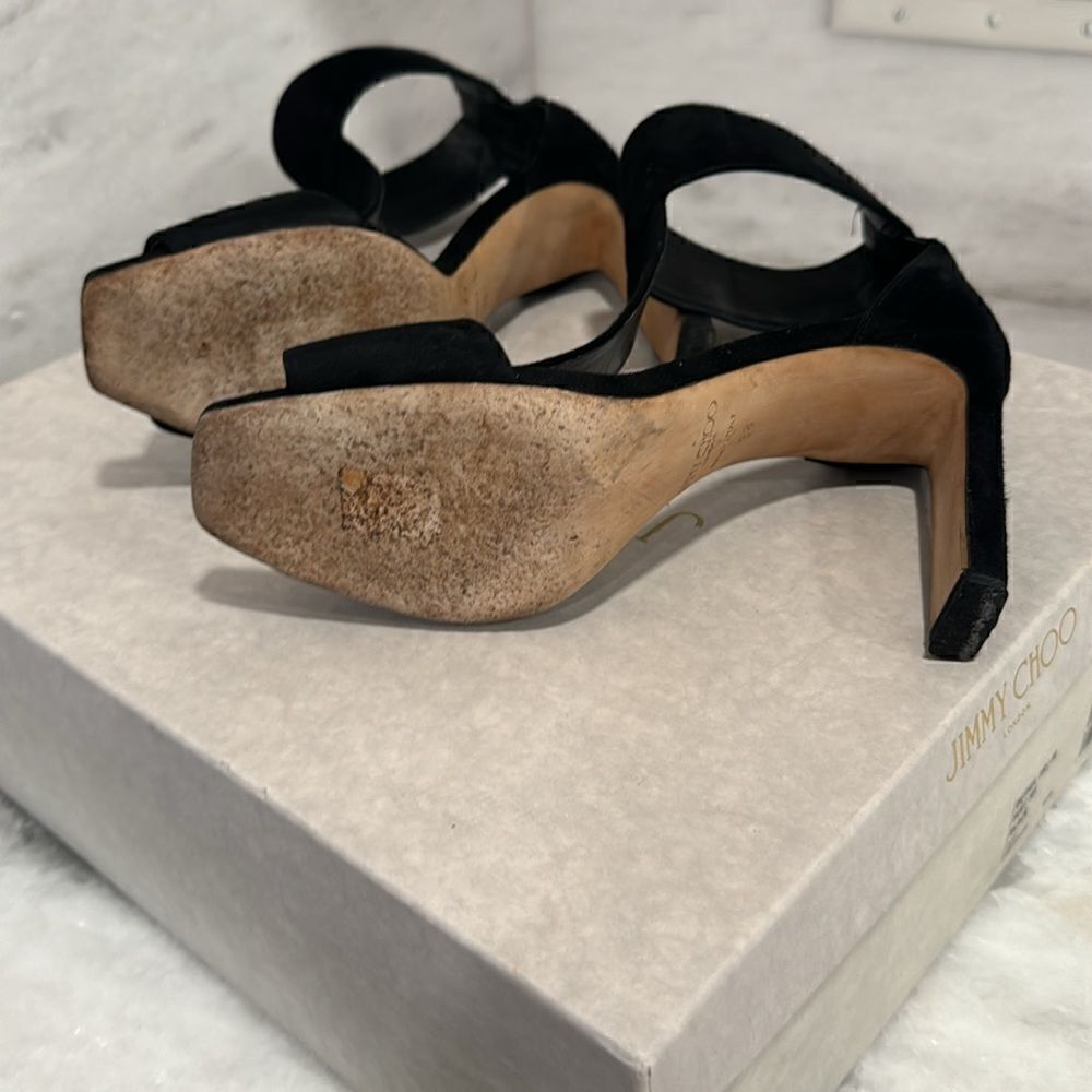 Jimmy Choo Bethel 100 black ankle strap open toe suedestrappy heels 38 - Picture 14 of 16